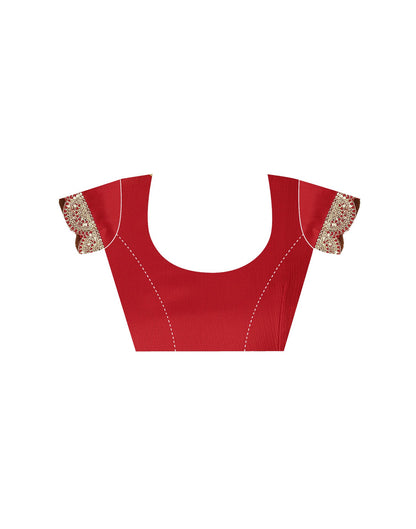 Red Satin Sequence Plain Saree