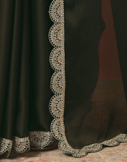 Dark Green Satin Sequence Plain Saree