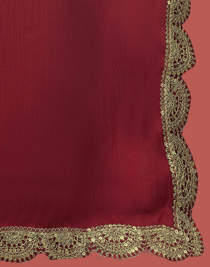 Maroon Satin Sequence Plain Saree
