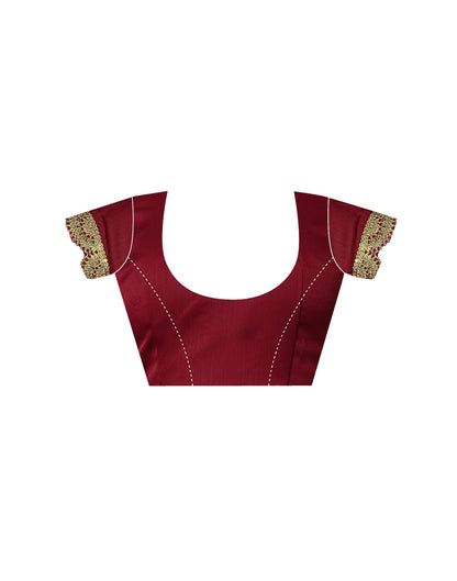 Maroon Satin Sequence Plain Saree
