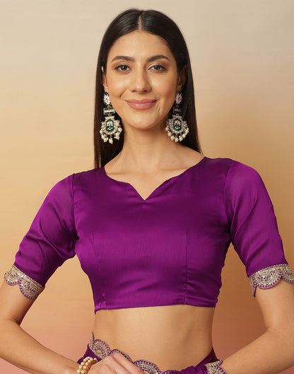 Dark Magenta Satin Sequence Plain Saree