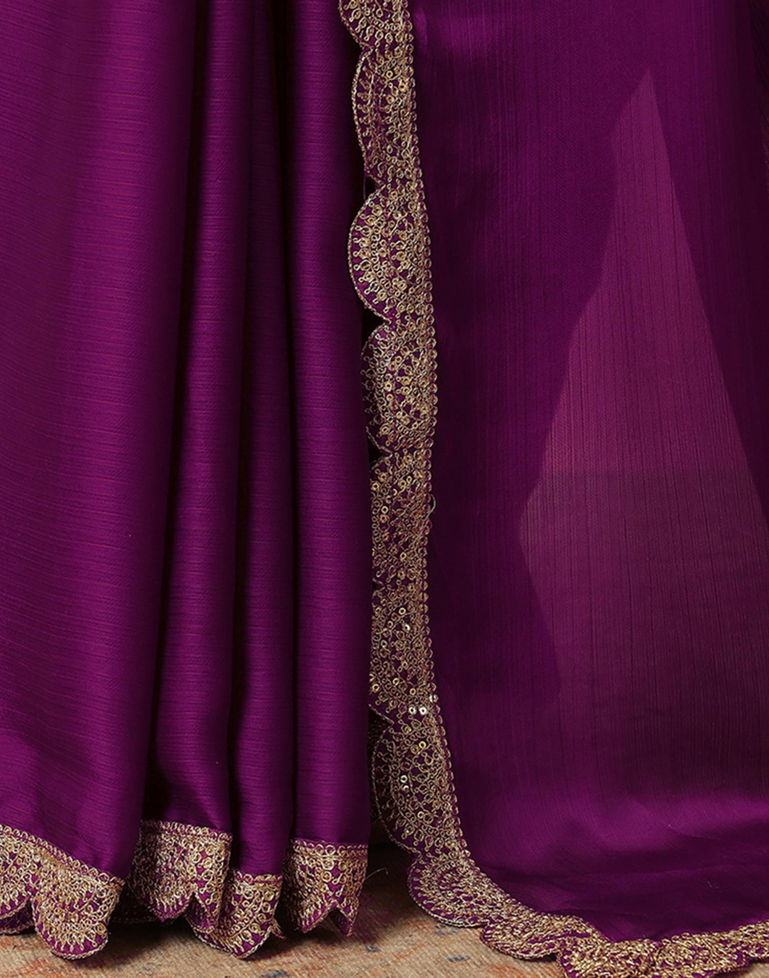 Dark Magenta Satin Sequence Plain Saree