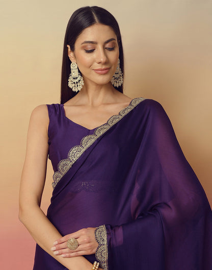 Dark Purple Satin Sequence Plain Saree