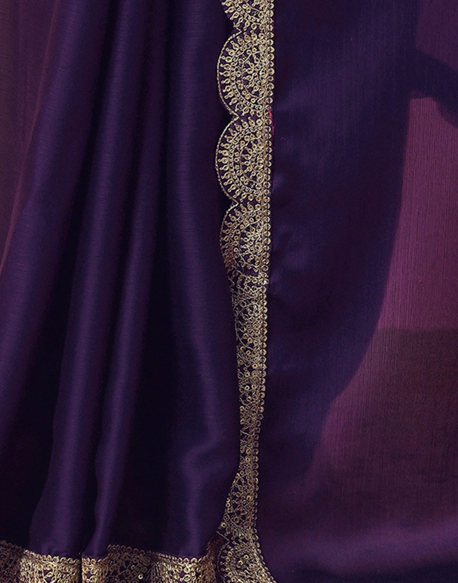 Dark Purple Satin Sequence Plain Saree
