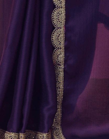 Dark Purple Satin Sequence Plain Saree