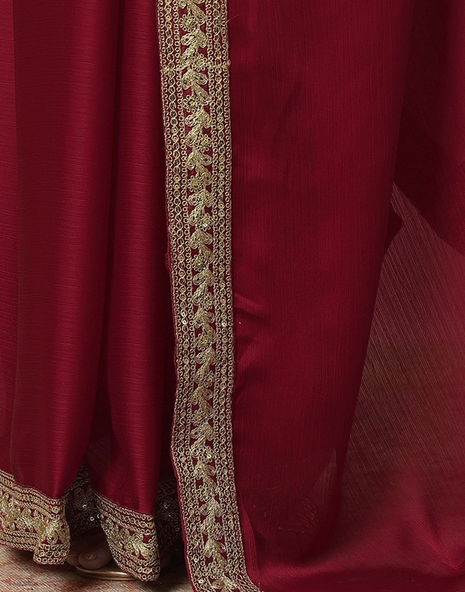 Maroon Satin Sequence Plain Saree