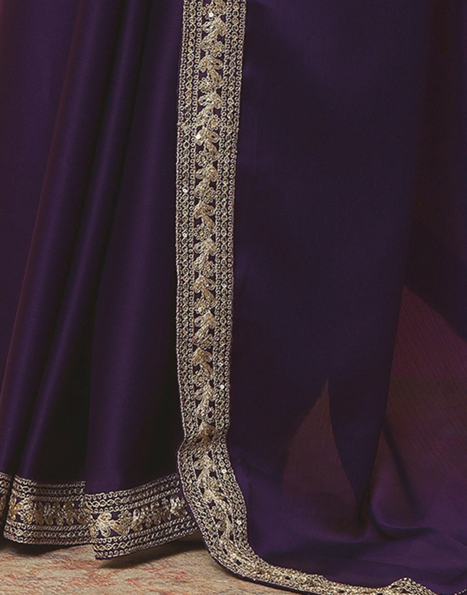 Dark Purple Satin Sequence Plain Saree