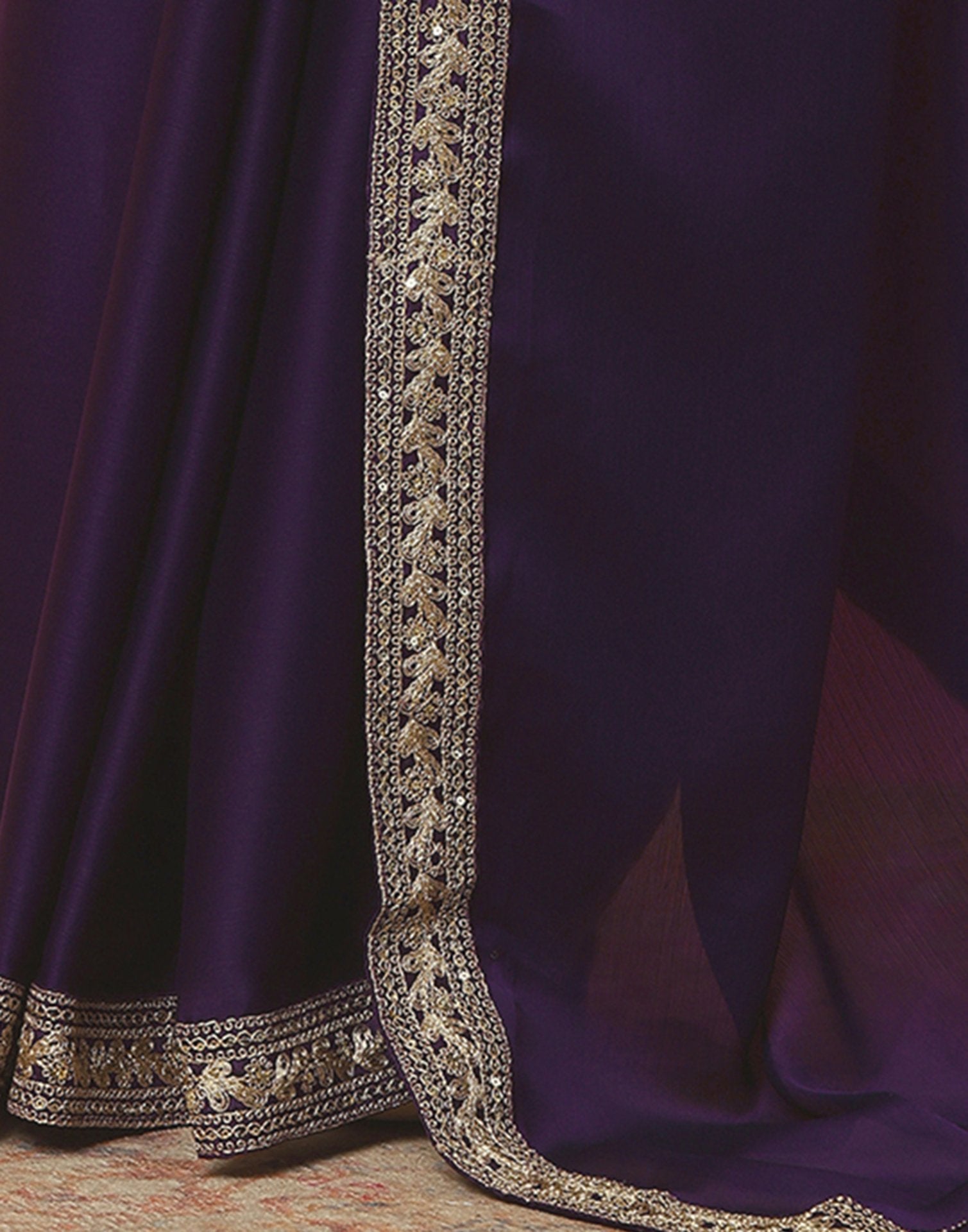 Dark Purple Satin Sequence Plain Saree