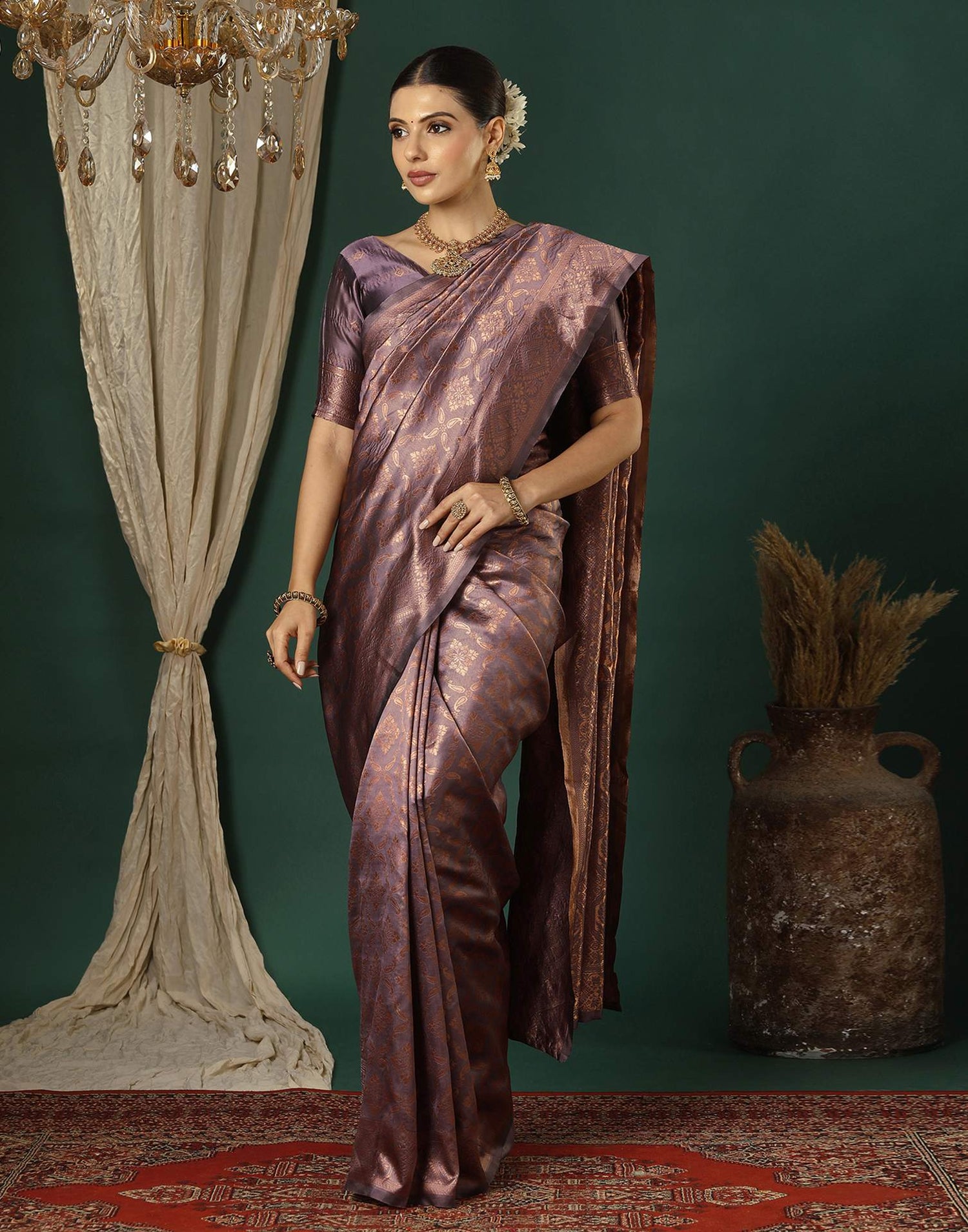 Mauve Silk Woven Saree