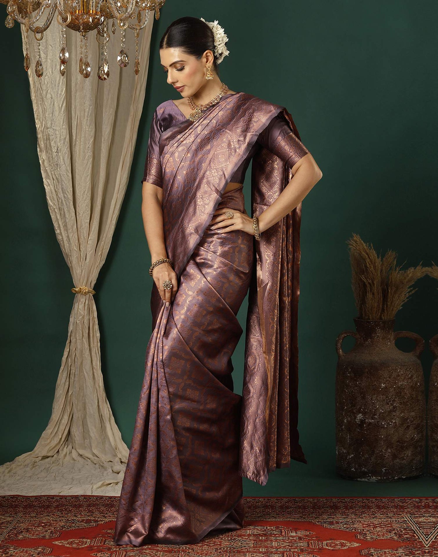 Mauve Silk Woven Saree