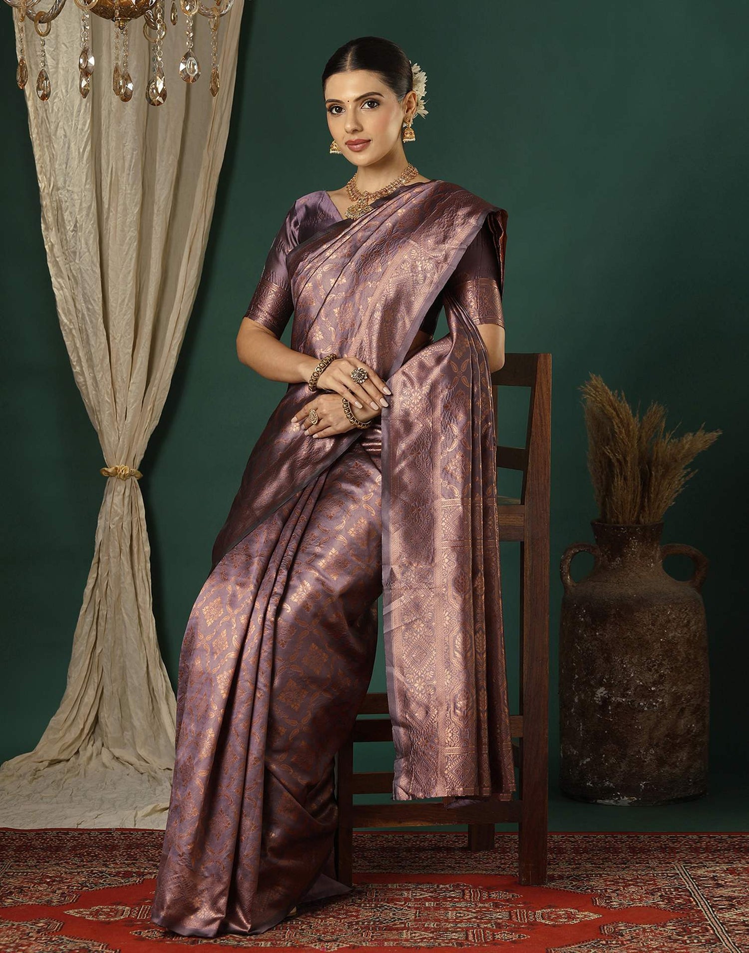 Mauve Silk Woven Saree