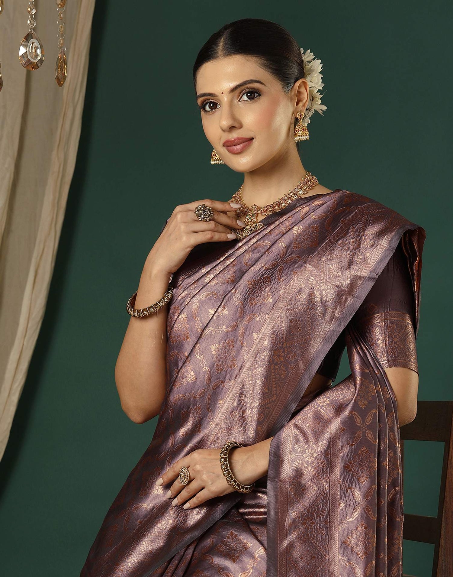 Mauve Silk Woven Saree