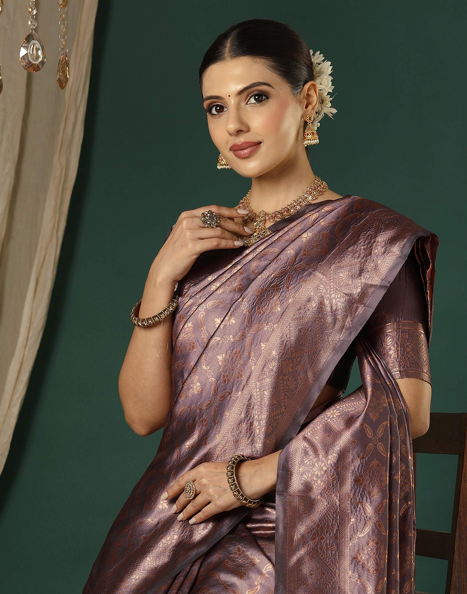 Mauve Silk Woven Saree