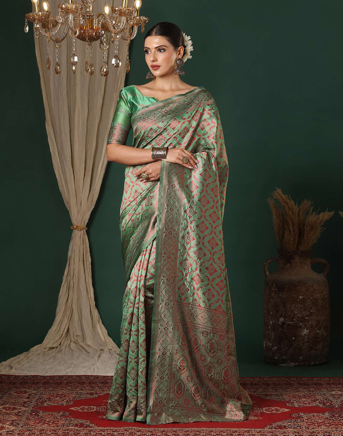 Dusty Green Silk Woven Saree