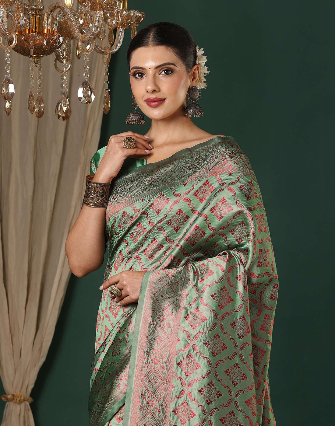 Dusty Green Silk Woven Saree