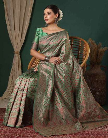 Dusty Green Silk Woven Saree