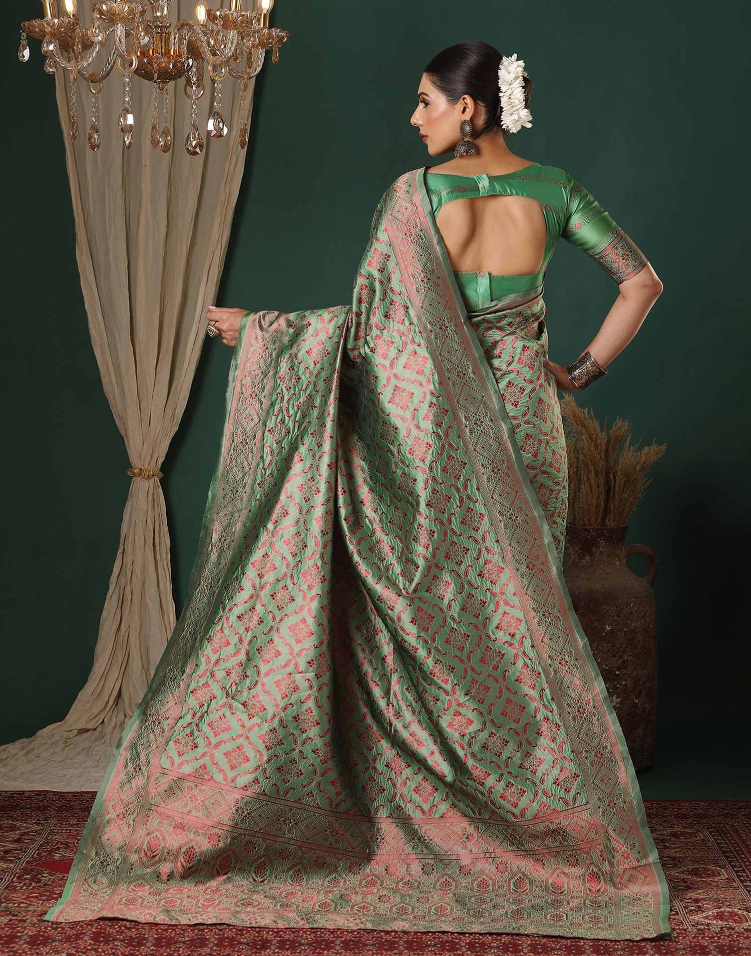 Dusty Green Silk Woven Saree