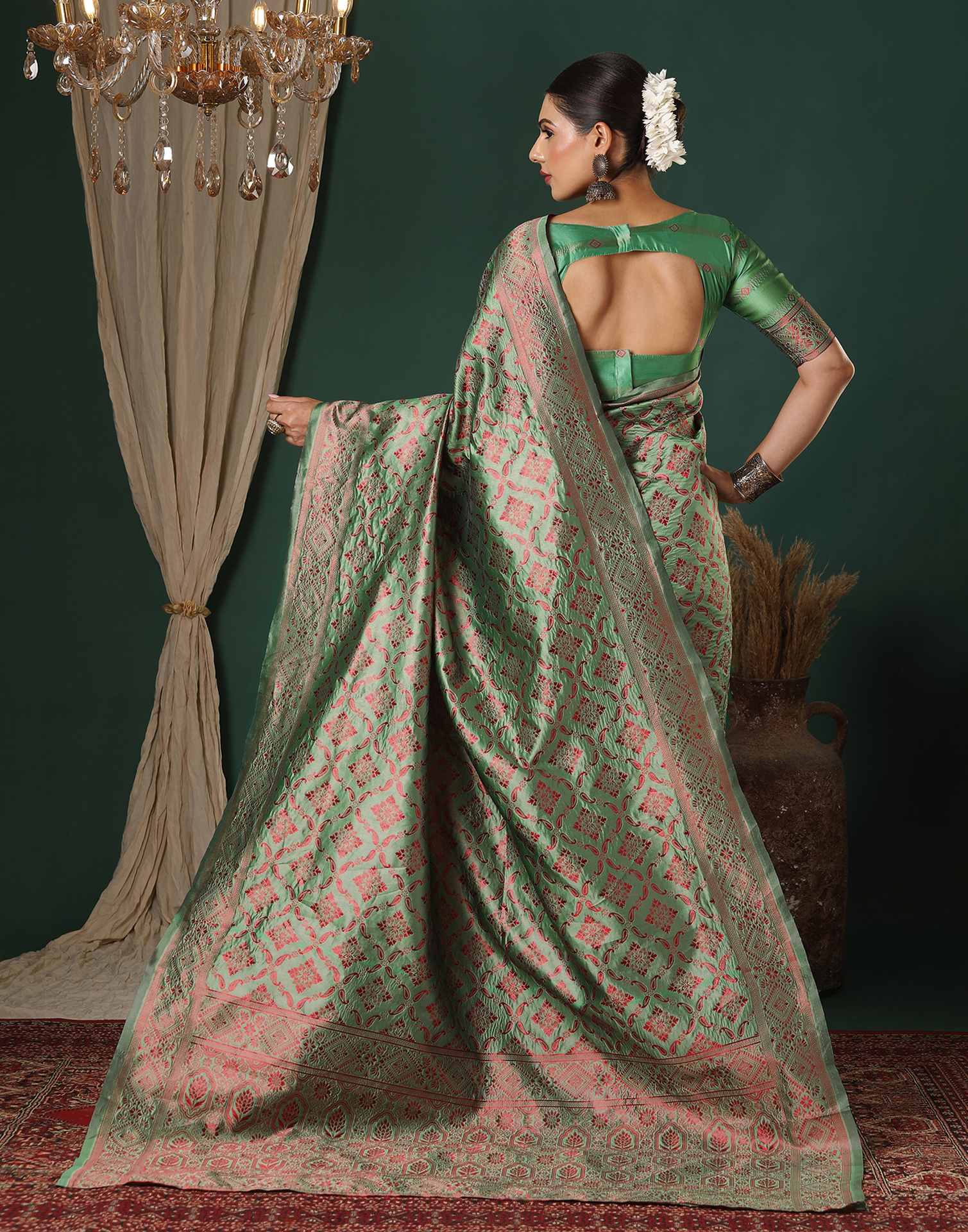 Dusty Green Silk Woven Saree