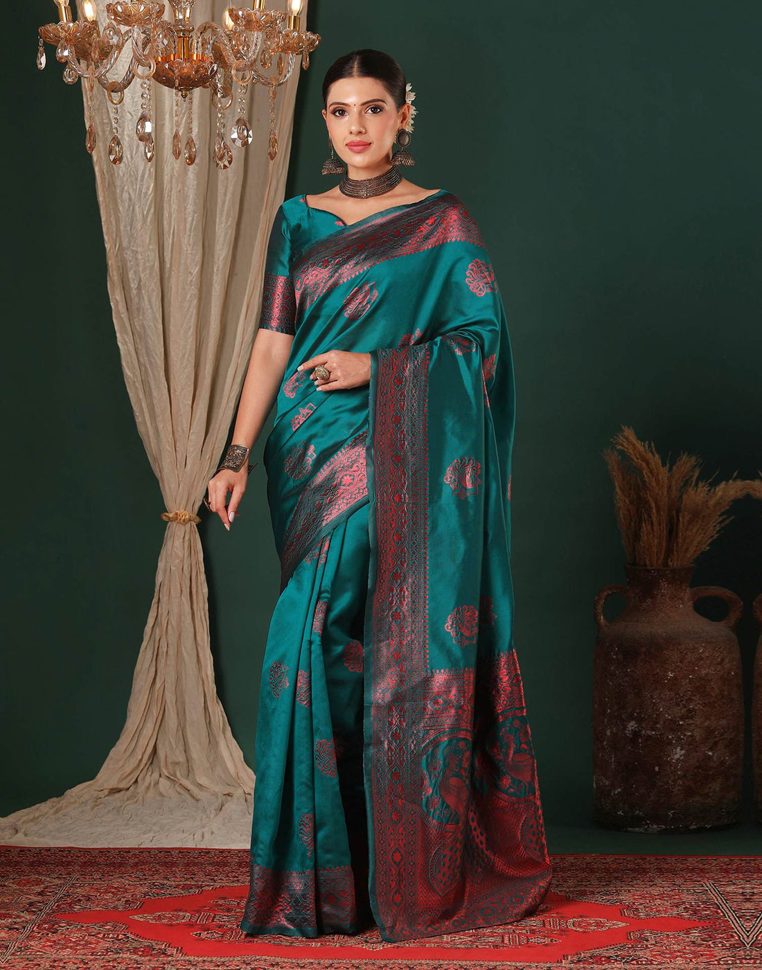 Rama Green Silk Woven Saree