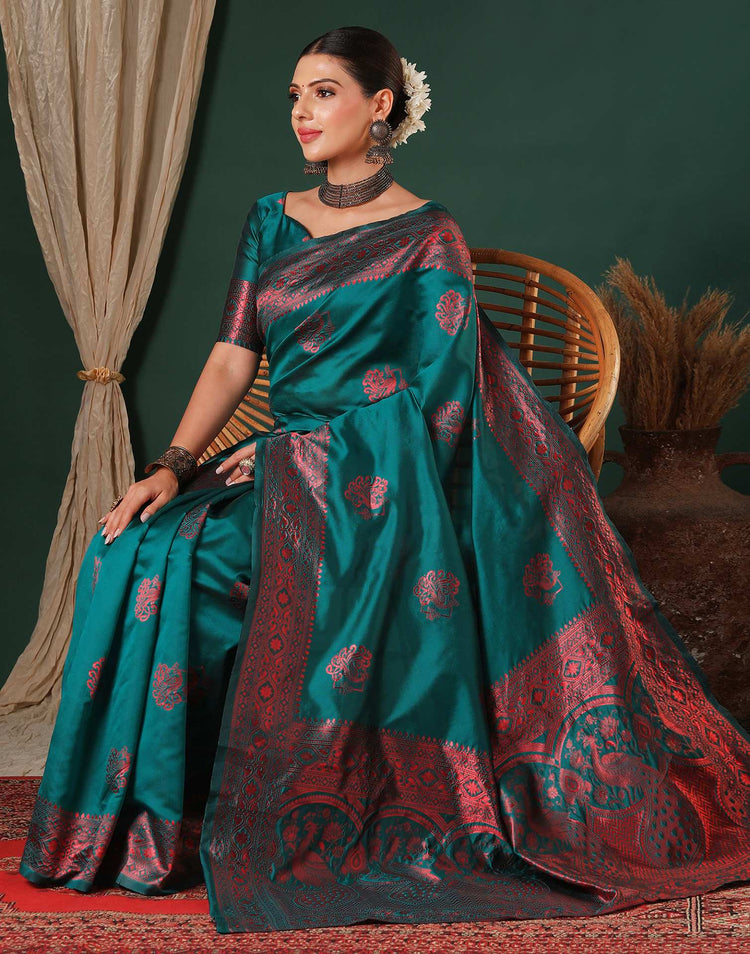 Rama Green Silk Woven Banarasi Saree