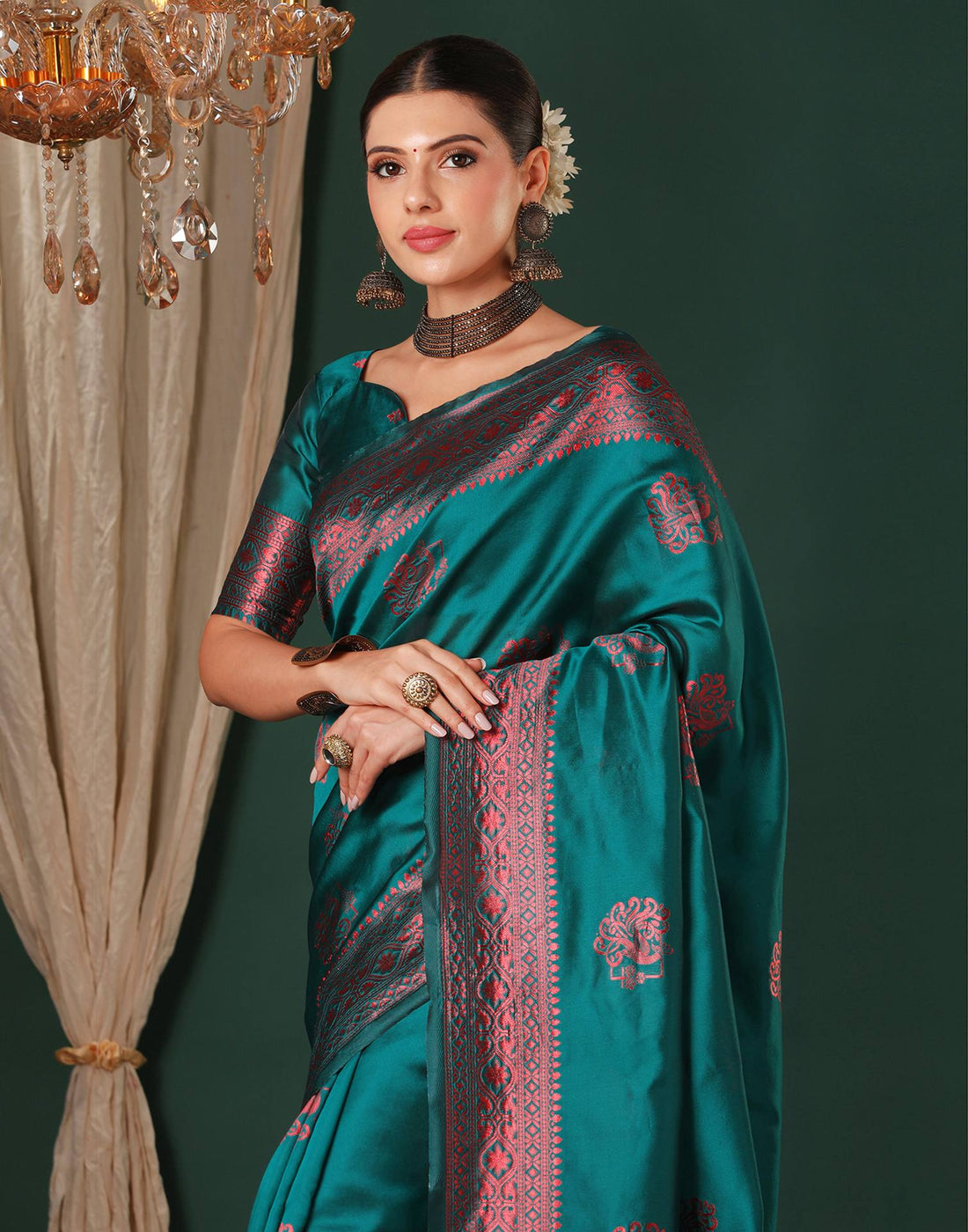 Rama Green Silk Woven Saree