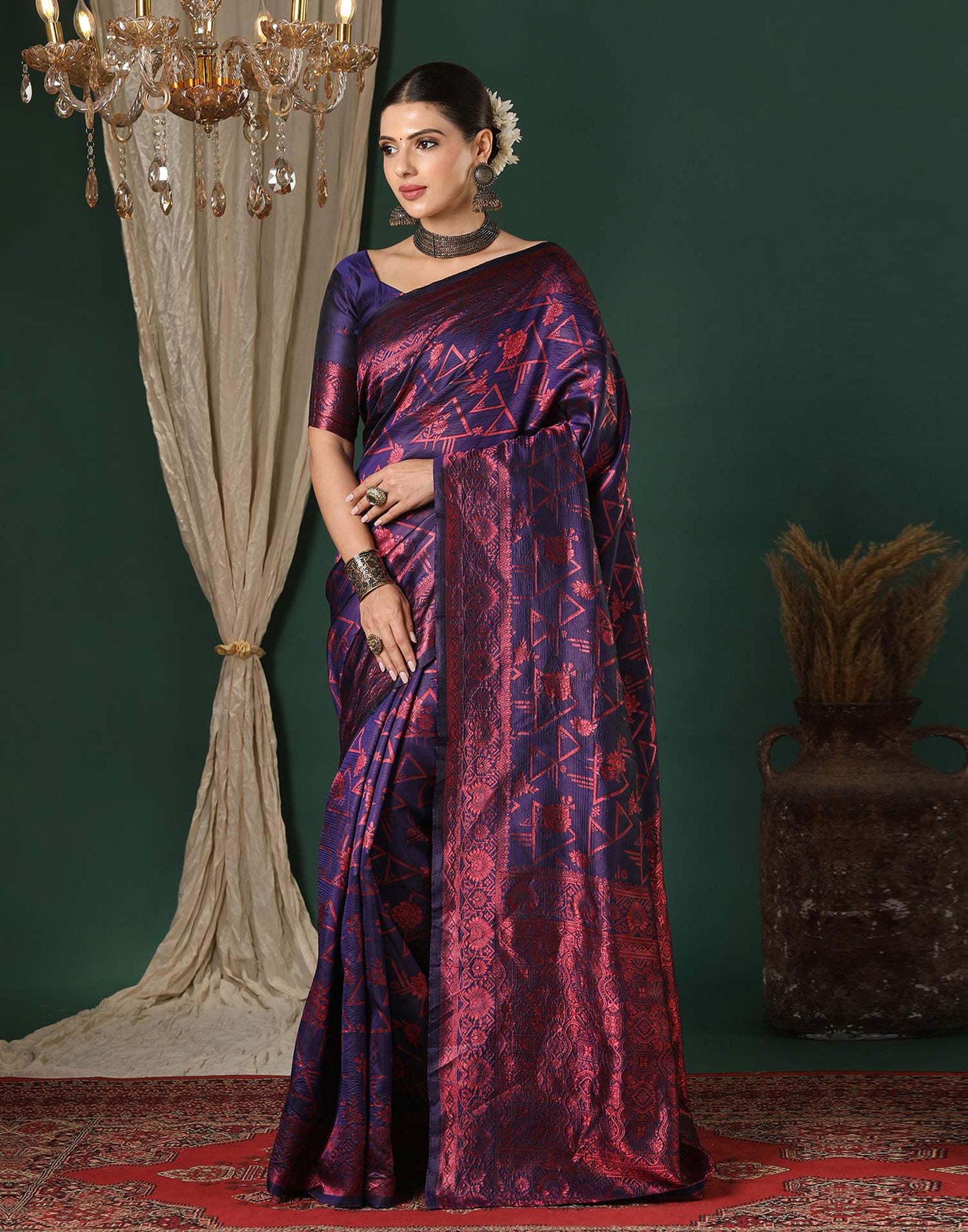 Navy Blue Silk Woven Saree