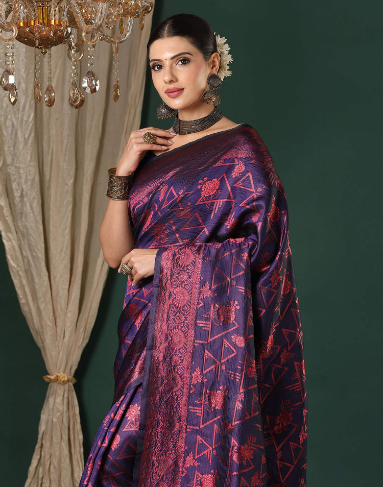 Navy Blue Silk Woven Banarasi Saree