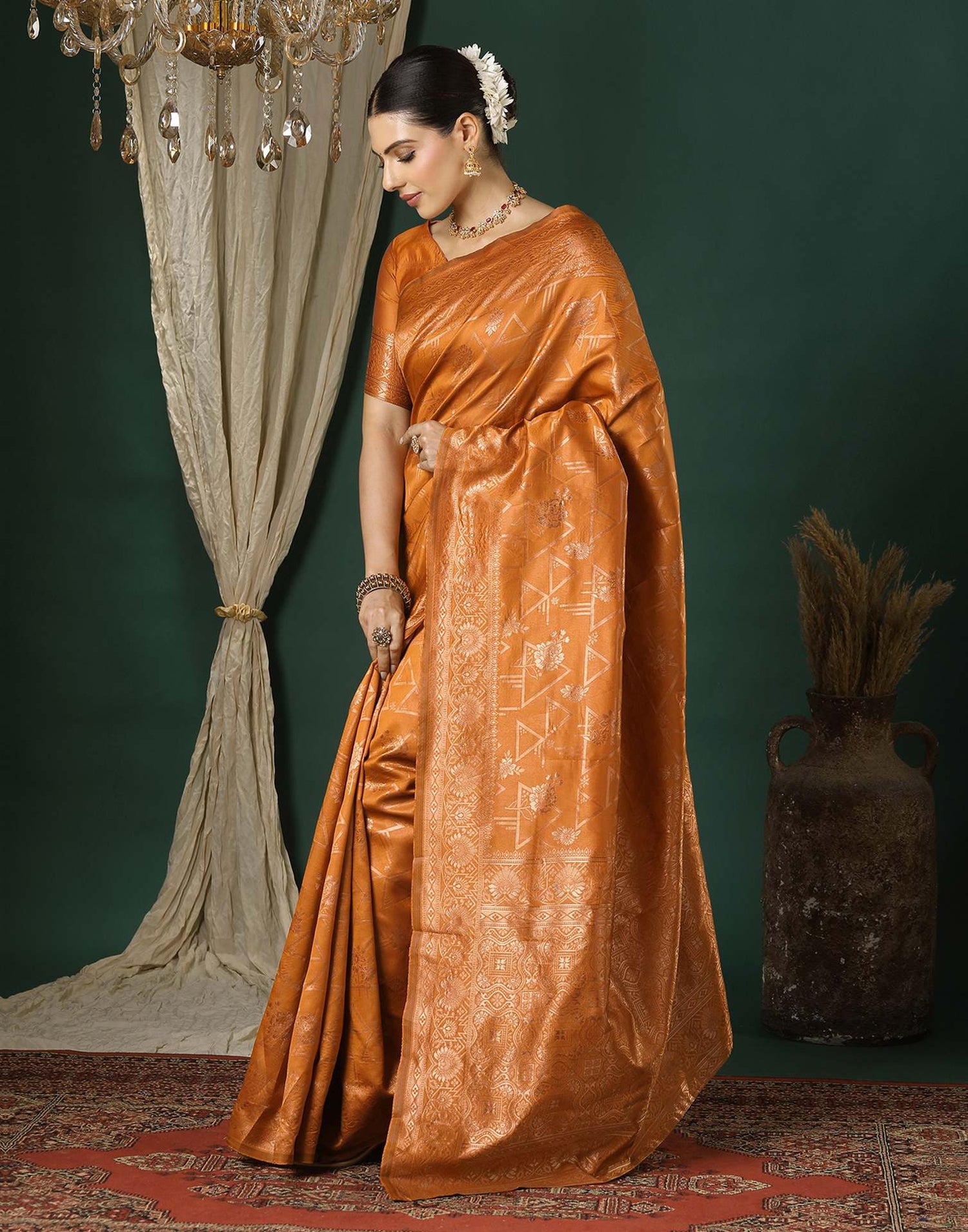Dusty Orange Silk Woven Saree