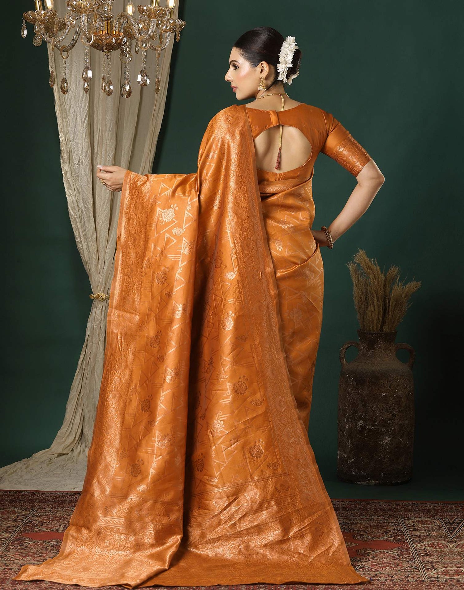 Dusty Orange Silk Woven Saree