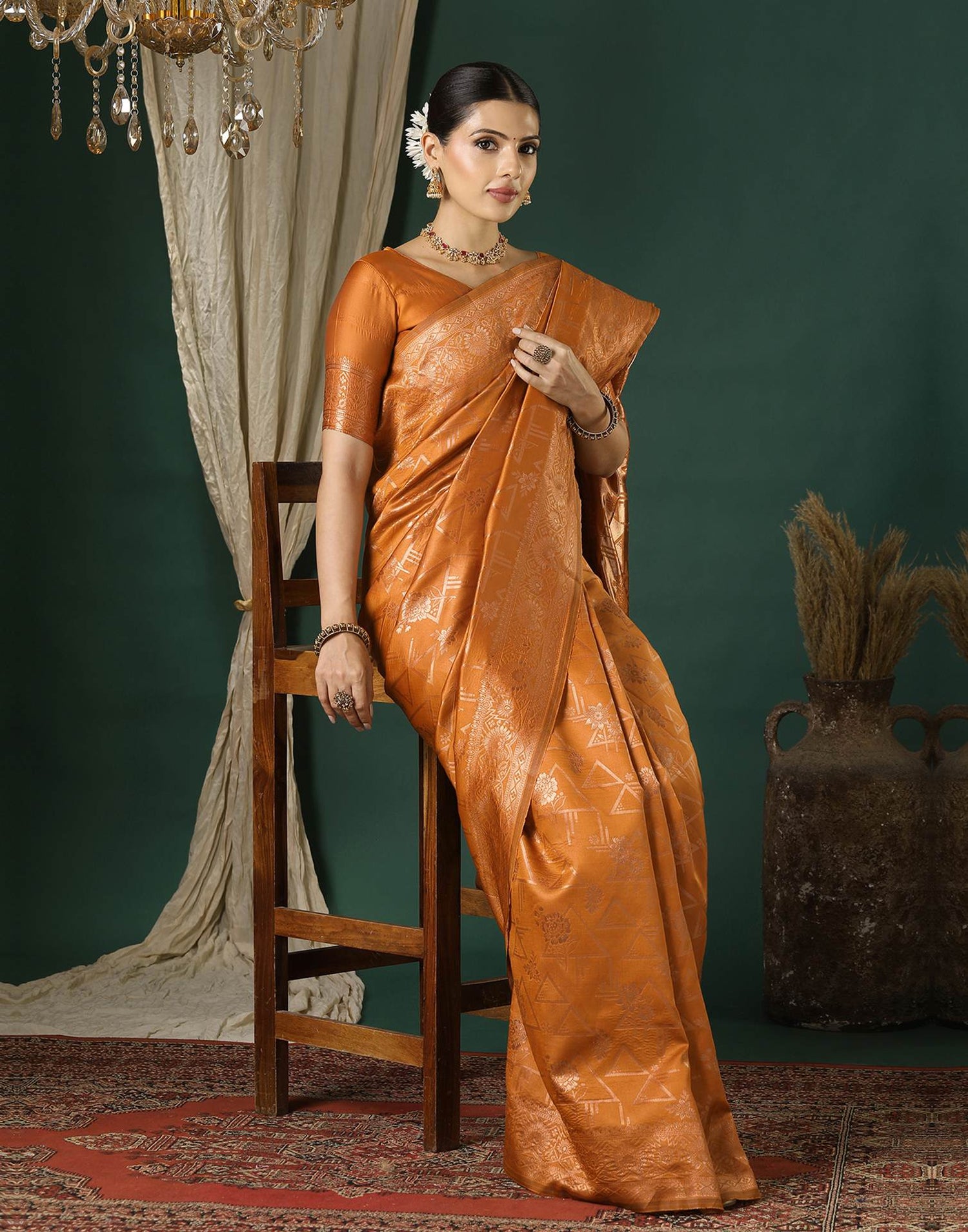Dusty Orange Silk Woven Saree