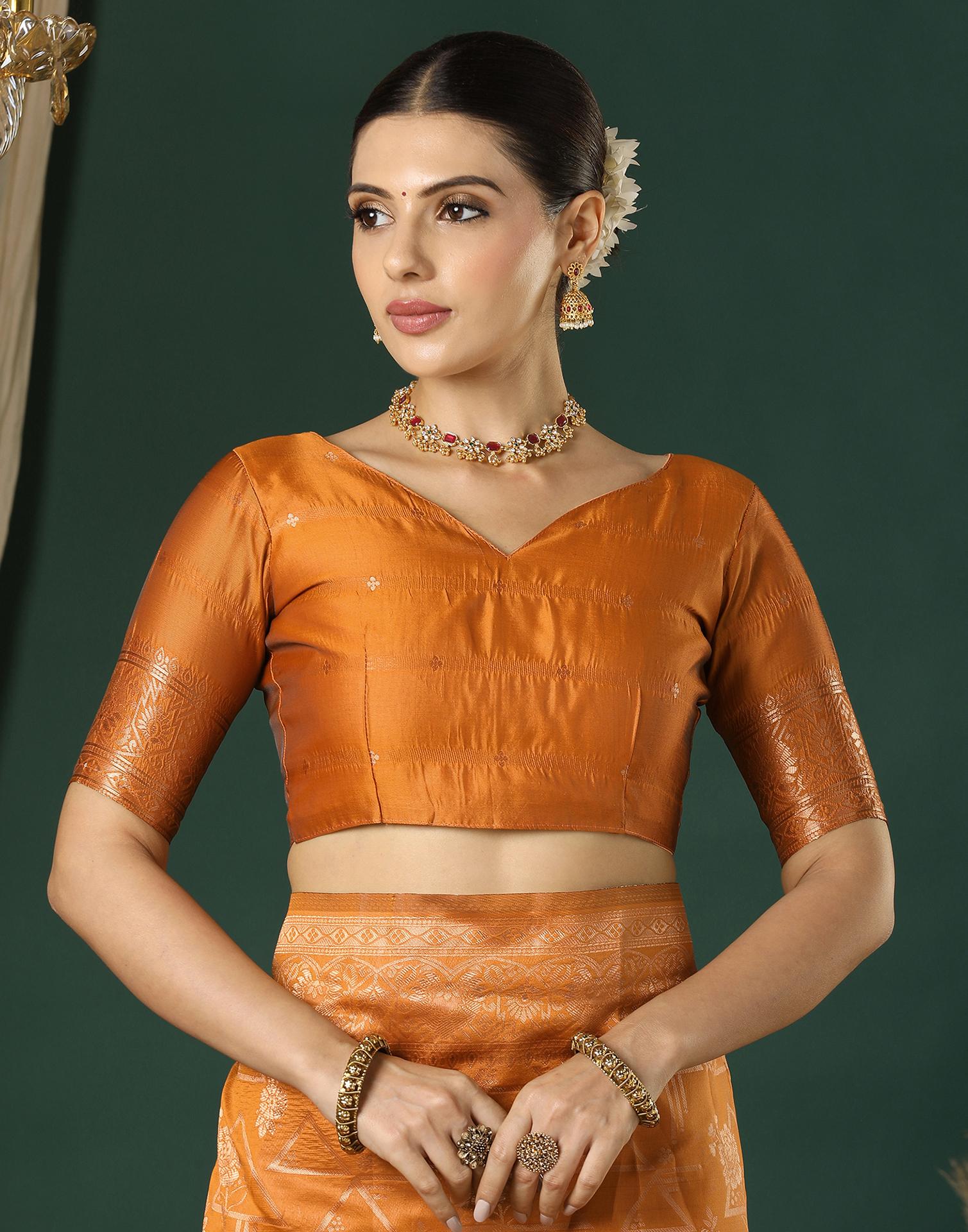 Dusty Orange Silk Woven Saree
