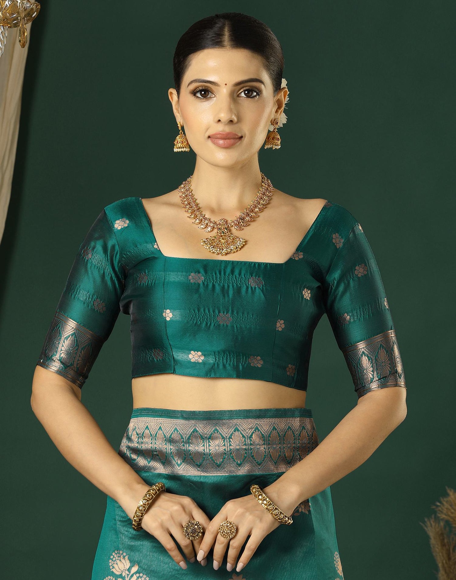 Teal Green Silk Woven Saree
