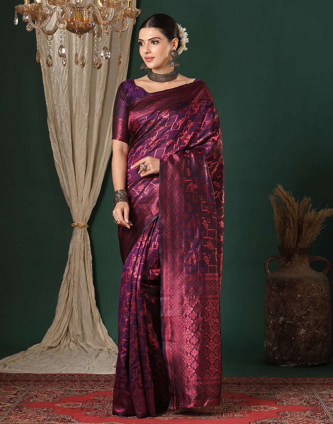 Dark Purple Silk Woven Saree