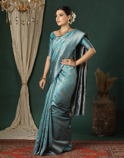 Dusty Blue Silk Woven Saree