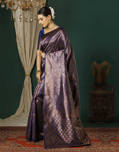 Navy Blue Silk Woven Saree