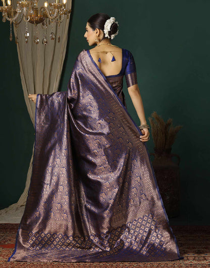 Navy Blue Silk Woven Saree