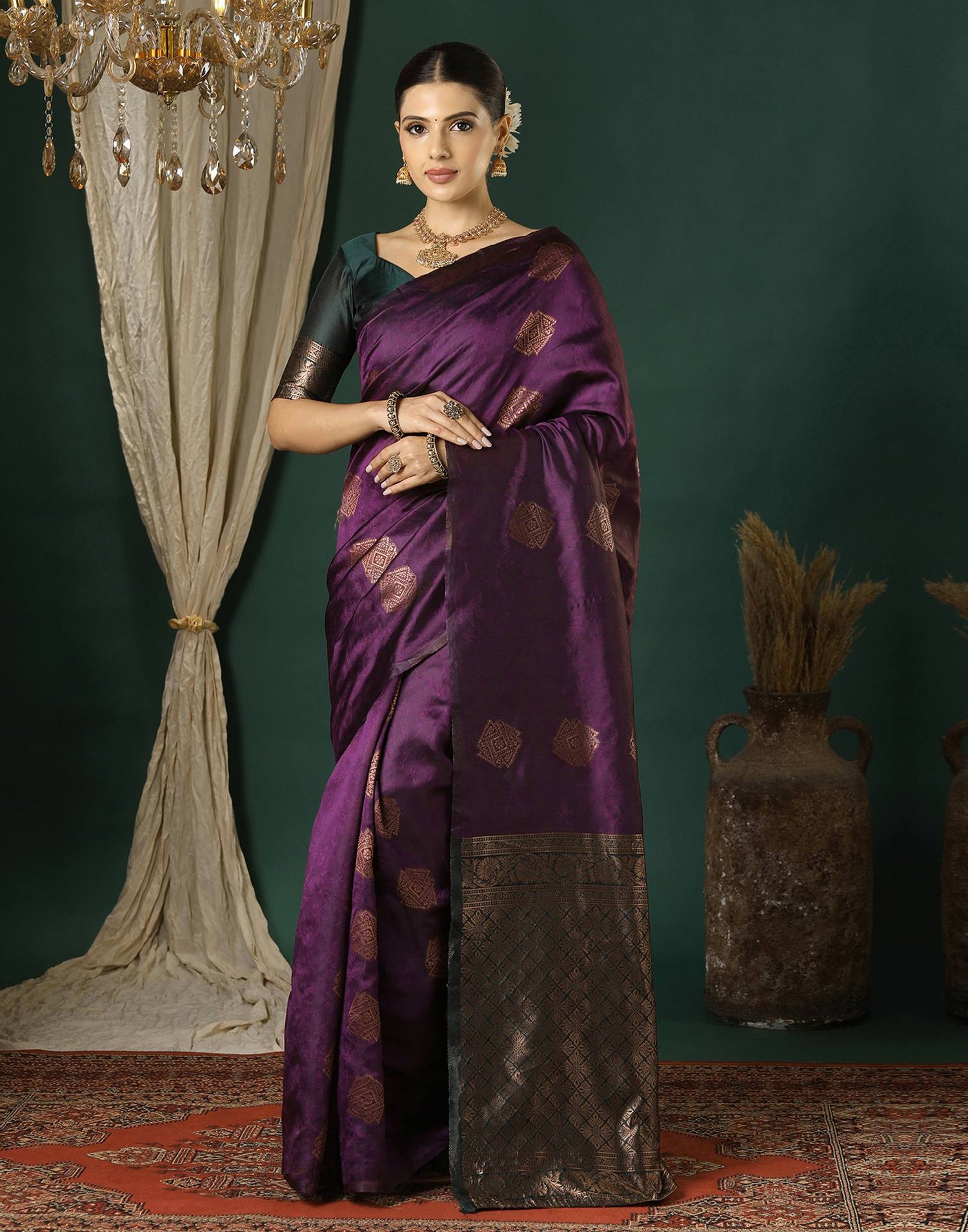 Dark Purple Silk Woven Saree