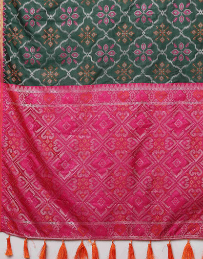 Dark Green Silk Patola Woven Saree