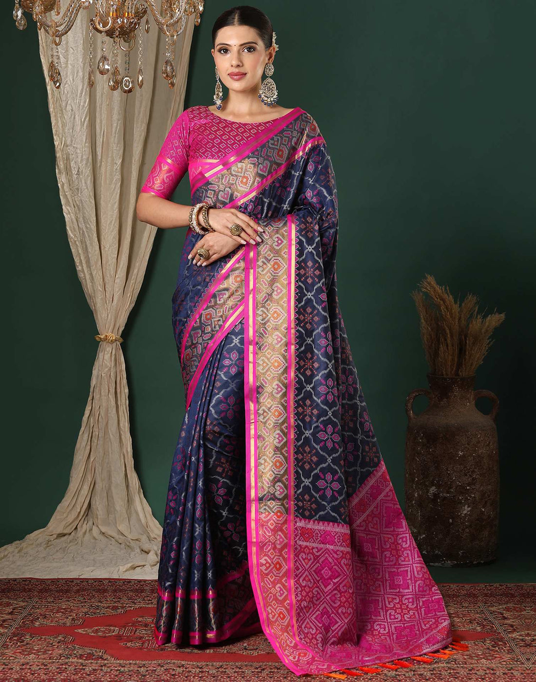 Navy Blue Silk Patola Woven Saree
