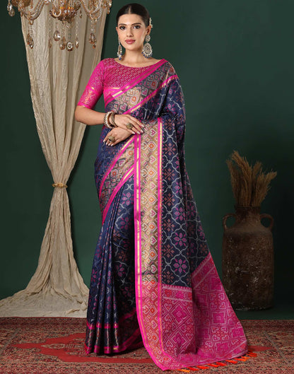 Navy Blue Silk Patola Woven Saree