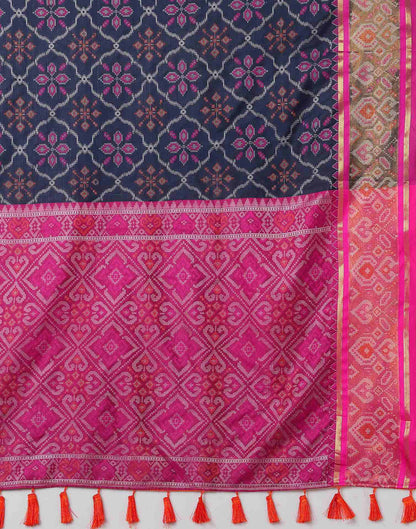 Navy Blue Silk Patola Woven Saree