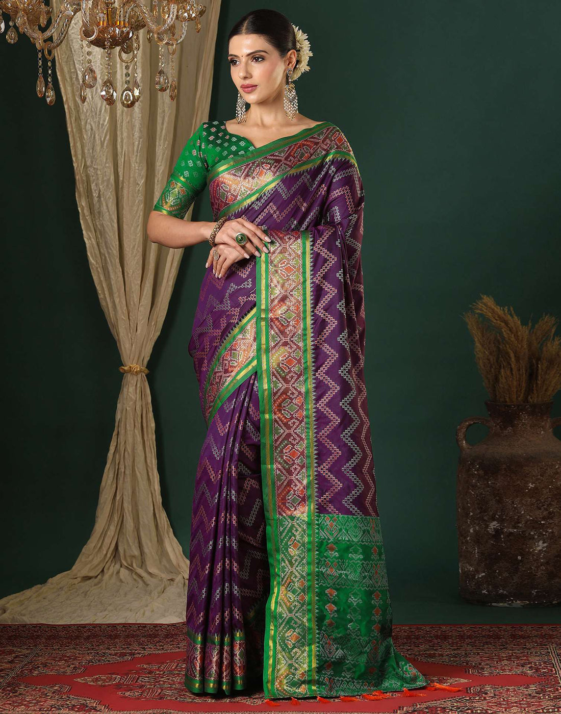 Dark Purple Silk Patola Woven Saree