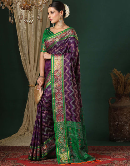 Dark Purple Silk Patola Woven Saree