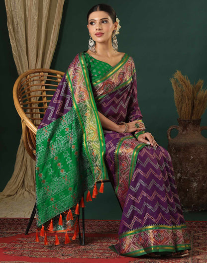 Dark Purple Silk Patola Woven Saree