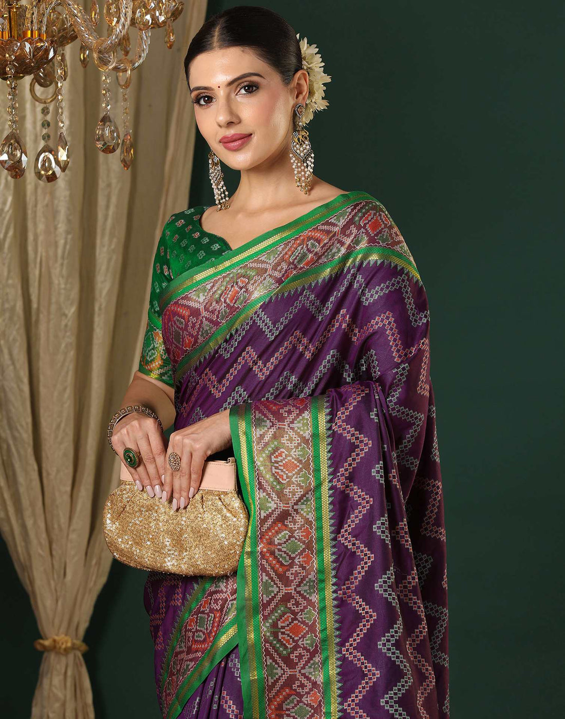 Dark Purple Silk Patola Woven Saree