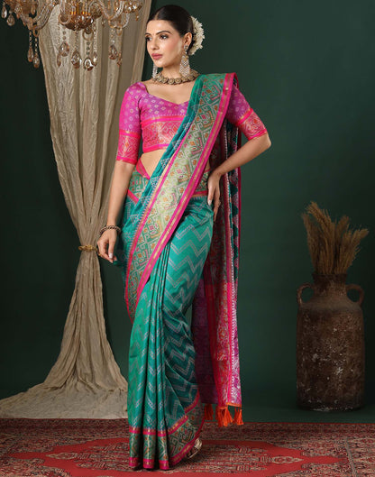 Teal Green Silk Patola Woven Saree