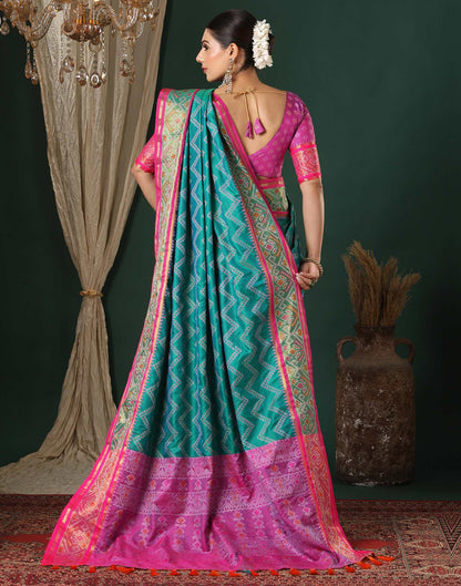 Teal Green Silk Patola Woven Saree