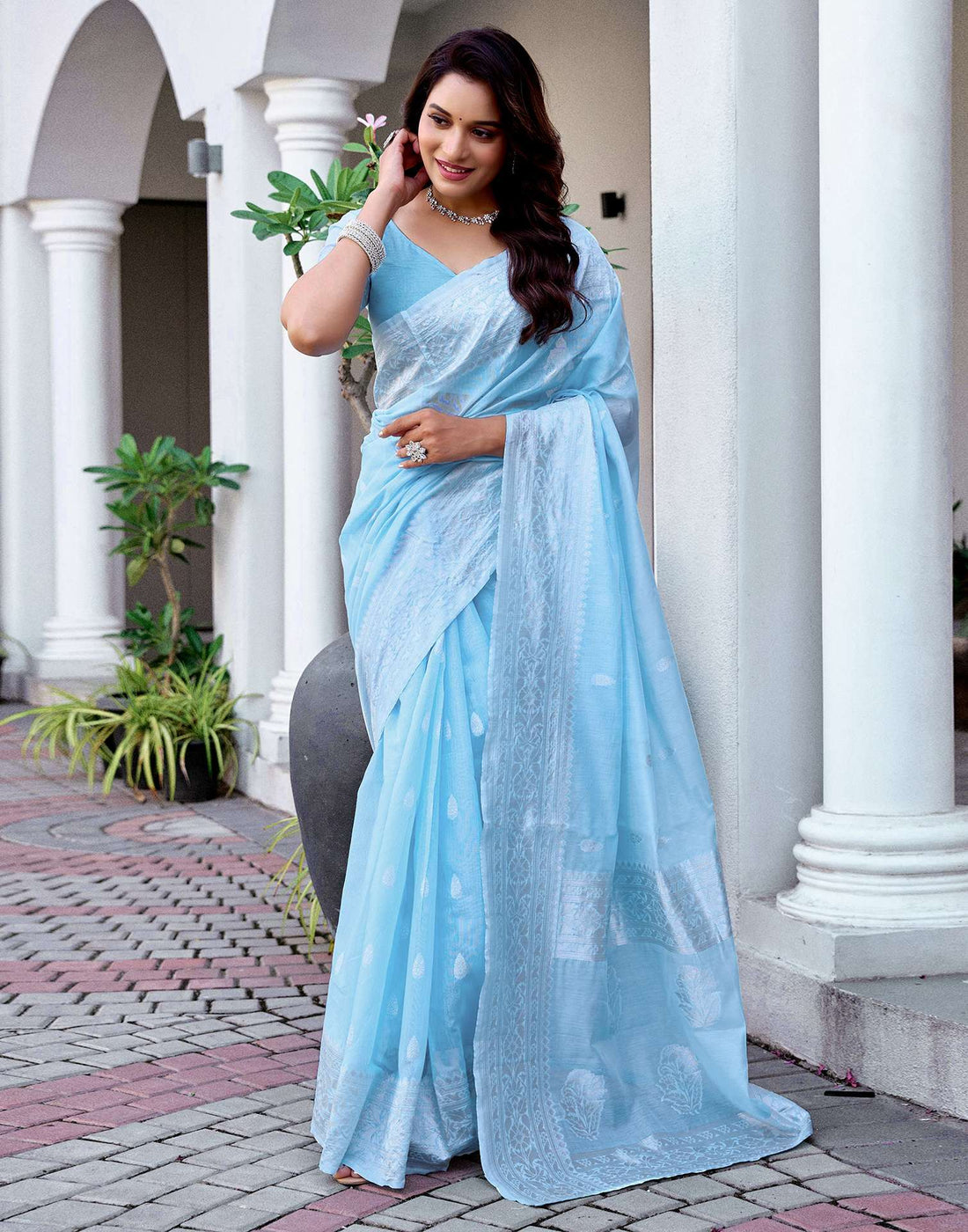 Light Blue Chanderi Woven Saree