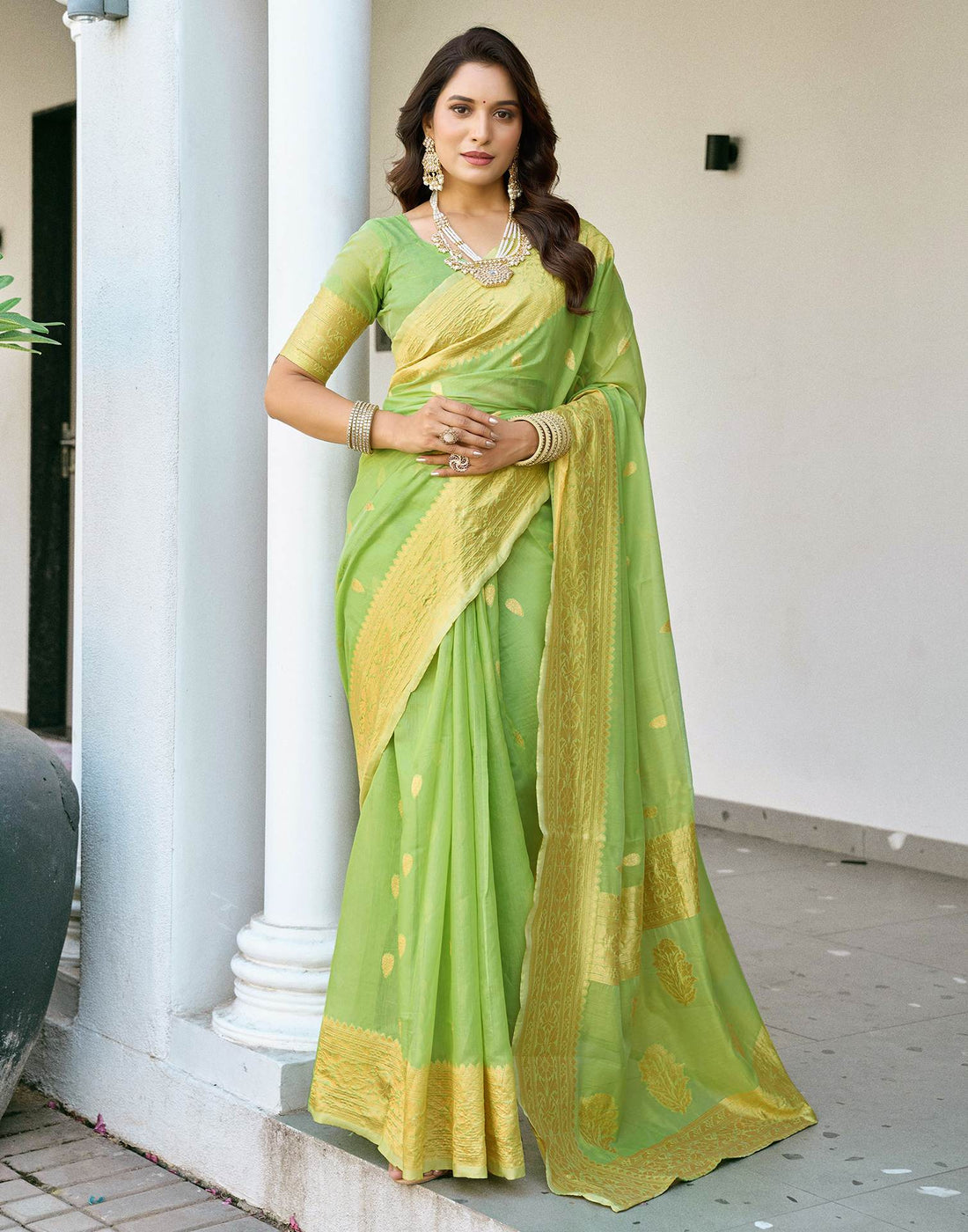 Light Green Chanderi Woven Saree
