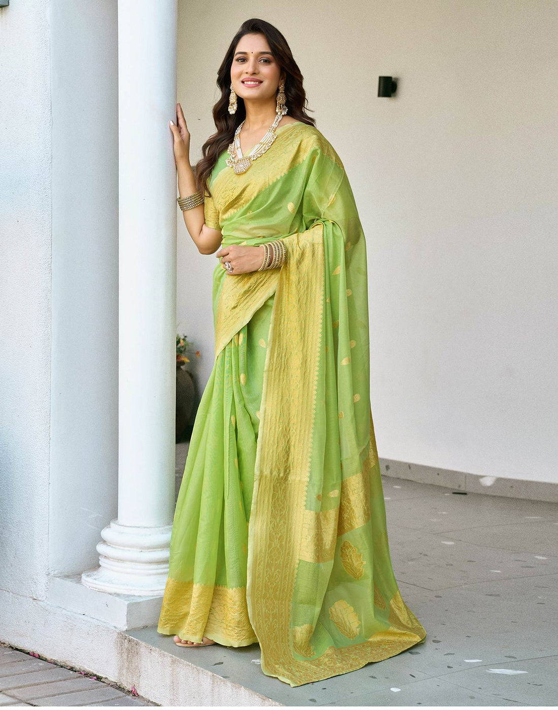 Light Green Chanderi Woven Saree